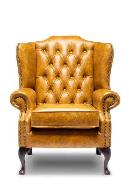 Chesterfield High Back Wing Chair in Vintage Mustard Leather - image 1