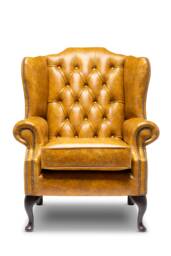Chesterfield High Back Wing Chair in Vintage Mustard Leather - thumbnail 1