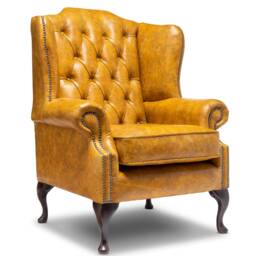 Chesterfield High Back Wing Chair in Vintage Mustard Leather - thumbnail 2