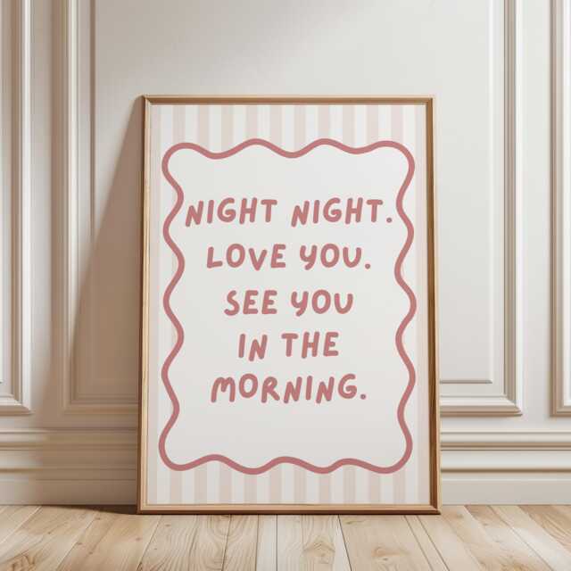Girls Room Quote Print, Night Love You Typography Kids Wall Prints, Pastel Dorm Art, Home Decor, Aesthetic Prints - image 1