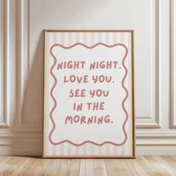 Girls Room Quote Print, Night Love You Typography Kids Wall Prints, Pastel Dorm Art, Home Decor, Aesthetic Prints - thumbnail 1