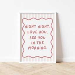 Girls Room Quote Print, Night Love You Typography Kids Wall Prints, Pastel Dorm Art, Home Decor, Aesthetic Prints - thumbnail 3