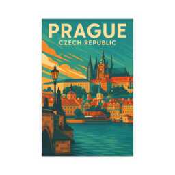Prague Travel Poster - Retro Charles Bridge & Castle Art - thumbnail 2