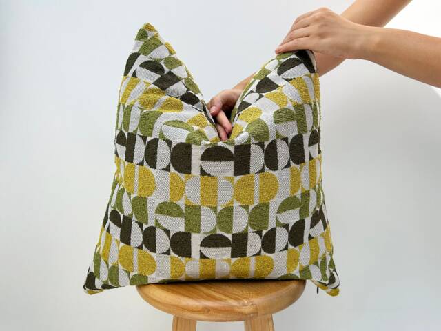 Woven Green Yellow Pillow Cover, Olive & Mustard Textured Fabric, Throw Euro Sham Couch - image 1