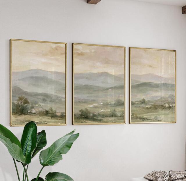 Mountain Landscape Trio, Neutral Countryside Wall Art Set - image 1
