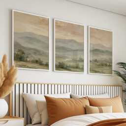 Mountain Landscape Trio, Neutral Countryside Wall Art Set - thumbnail 3