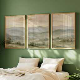 Mountain Landscape Trio, Neutral Countryside Wall Art Set - thumbnail 2