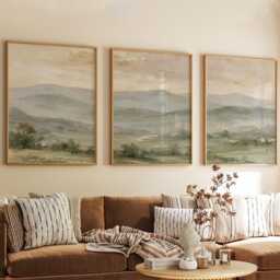 Mountain Landscape Trio, Neutral Countryside Wall Art Set - thumbnail 4