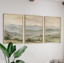 Mountain Landscape Trio, Neutral Countryside Wall Art Set - thumbnail 1