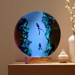 Handmade Ocean Resin Night Light, Epoxy Round Rgb Dimmable Lamp, Bedroom Art Decor - thumbnail 3