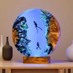 Handmade Ocean Resin Night Light, Epoxy Round Rgb Dimmable Lamp, Bedroom Art Decor - thumbnail 2
