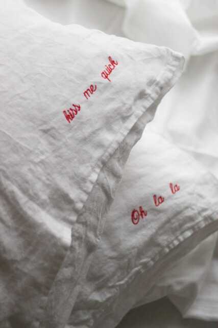 Personalized Embroidered Linen Pillow Covers, Couple Set Of 2 - image 1