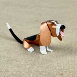 Basset Hound Handmade Copper Puppy Miniature Sculpture, Collectible Figurine - thumbnail 3