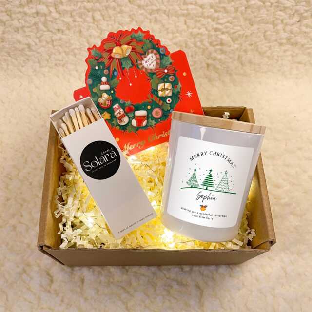Friend Christmas Candle Gift Box With Name For Her Him, Xmas Present Bestie Cousin Daughter Niece Auntie Uncle, Free Card - image 1