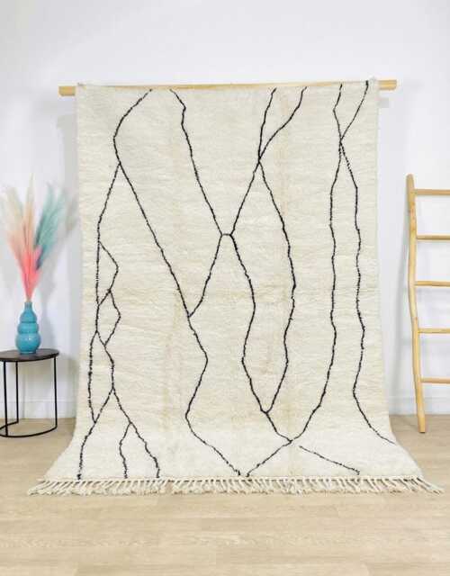 Moroccan Ivory Berber Rug, Handwoven Wool Shag Rug With Abstract Diamond Lines, Authentic Beni Ourain Style Carpet, Large 9x12 Area - image 1