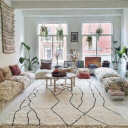 Moroccan Ivory Berber Rug, Handwoven Wool Shag Rug With Abstract Diamond Lines, Authentic Beni Ourain Style Carpet, Large 9x12 Area - thumbnail 3