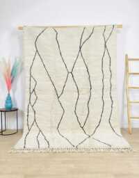 Moroccan Ivory Berber Rug, Handwoven Wool Shag Rug With Abstract Diamond Lines, Authentic Beni Ourain Style Carpet, Large 9x12 Area - thumbnail 1