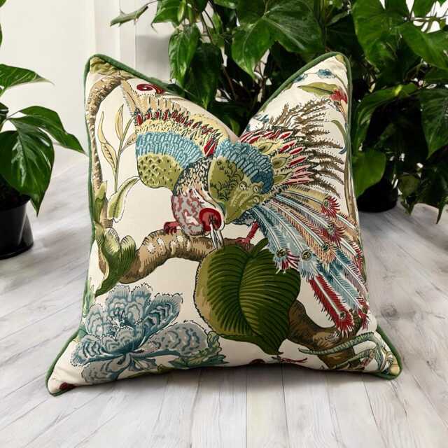 Schumacher Cranley Garden Pillow Green & Red - Designer Chinoiserie Pillow, Luxury Euro Sham - image 1
