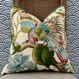 Schumacher Cranley Garden Pillow Green & Red - Designer Chinoiserie Pillow, Luxury Euro Sham - thumbnail 2