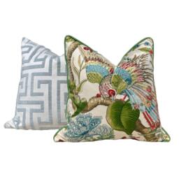 Schumacher Cranley Garden Pillow Green & Red - Designer Chinoiserie Pillow, Luxury Euro Sham - thumbnail 3