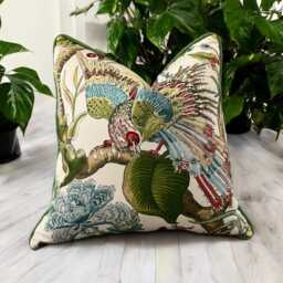 Schumacher Cranley Garden Pillow Green & Red - Designer Chinoiserie Pillow, Luxury Euro Sham - thumbnail 1