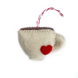 Latte Love Christmas Ornament - Felt Wool Coffee Cup Fair Trade Gift - thumbnail 3