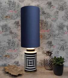 Extra Tall Drum Lampshade in Midnight Blue Satin, 50cm Height - thumbnail 1