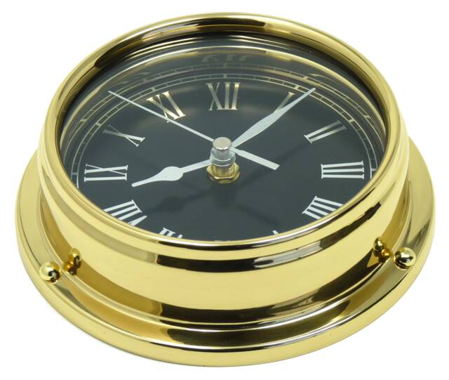 Tabic Prestige Roman Numeral Clock in Solid Brass With Jet Black Dial. Heavy Case - 1/2Kg Handmade in England - image 1