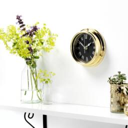 Tabic Prestige Roman Numeral Clock in Solid Brass With Jet Black Dial. Heavy Case - 1/2Kg Handmade in England - thumbnail 2