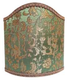 Venetian Lamp Shade Green & Gold Silk Jacquard Rubelli Fabric Les Indes Galantes Pattern Half Lampshade - Made in Italy