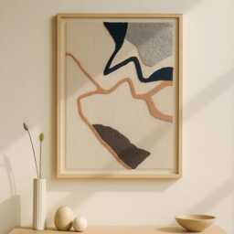 Handwoven 3D Fiber Art Neutral Boho Framed Textile Wall Decor - thumbnail 2