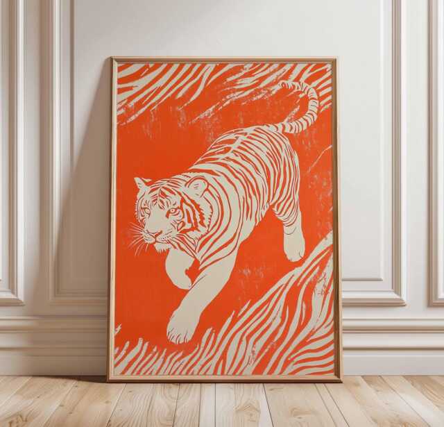 Bold Tiger Wall Art - Orange Stripes, Minimalist Print, Modern Animal Poster, Wildcat Decor