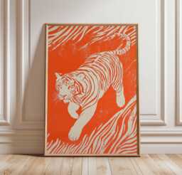 Bold Tiger Wall Art - Orange Stripes, Minimalist Print, Modern Animal Poster, Wildcat Decor - thumbnail 1