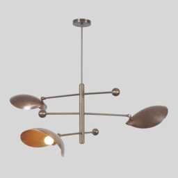 Mid Century Sputnik Chandelier - Raw Brass, 3-Shade Pendant Light - thumbnail 2