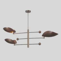 Mid Century Sputnik Chandelier - Raw Brass, 3-Shade Pendant Light - thumbnail 3