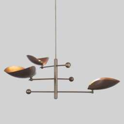 Mid Century Sputnik Chandelier - Raw Brass, 3-Shade Pendant Light - thumbnail 1