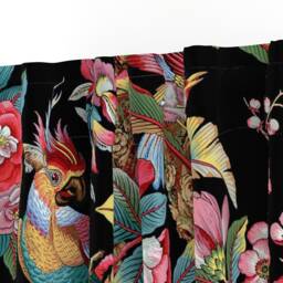 Parrot Curtain Panel - Tropical Exotic Bird Botanical Floral Custom Edwardian Bright Black By Peacoquettedesigns - thumbnail 3