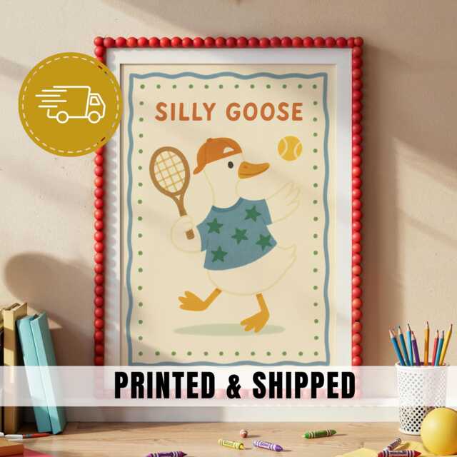 Silly Goose Nursery Wall Art Cute Illustration Kids Room Decor Playful Animal Toddler Bedroom Printed Fun - 91 - image 1