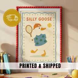 Silly Goose Nursery Wall Art Cute Illustration Kids Room Decor Playful Animal Toddler Bedroom Printed Fun - 91 - thumbnail 1