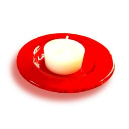 Red Murano Glass Candle-Holder, Fused Saucer For Small Light, Many Colours Available - thumbnail 1
