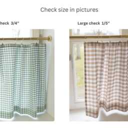 Brown Stripes Tie Top Curtains, Semi Sheer Checkered For Bathroom, Hanging Small Window, Brown Shelf Skirt, Windows Curtains Swags - thumbnail 3