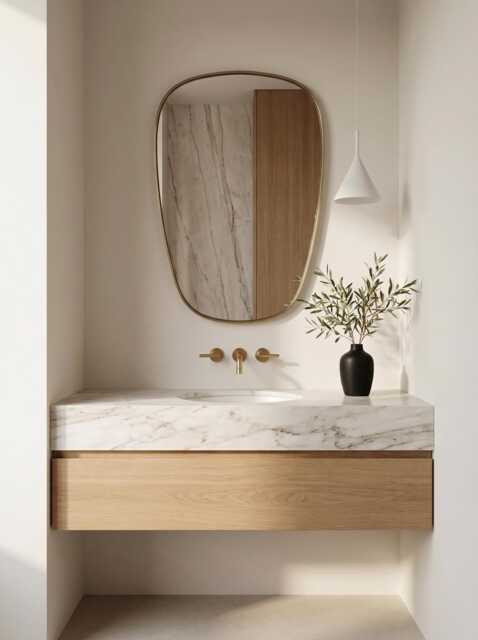 Modern Minimal Brass Mirror - Elegant Organic Vanity - image 1