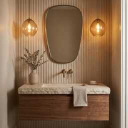Modern Minimal Brass Mirror - Elegant Organic Vanity - thumbnail 2