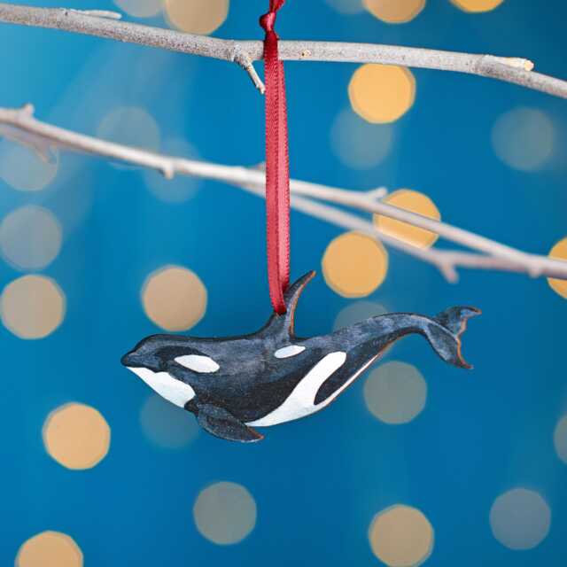 Killer Whale Christmas Tree Decoration, Birch Plywood Ornament, Animal Lover Gift, Festive Watercolour Art, Traditional Keepsake - image 1