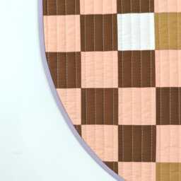 Checkerboard Quilted Wall Hanging Colorful Semicircle With Reclaimed Wood Hanger - thumbnail 3