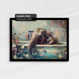 Elephant Bath Tub Animal Bathroom Oil Painting Framed Poster Print Or Canvas Wall Decor Art Home Interior Gift For Lover - thumbnail 2