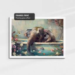 Elephant Bath Tub Animal Bathroom Oil Painting Framed Poster Print Or Canvas Wall Decor Art Home Interior Gift For Lover - thumbnail 3