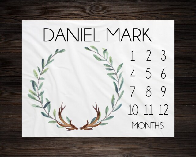 Woodland Milestone Blanket Monthly Growth Tracker Soft Fleece Antler Baby Shower Gift Newborn Watch Me Grow Boy - image 1