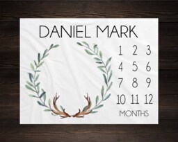 Woodland Milestone Blanket Monthly Growth Tracker Soft Fleece Antler Baby Shower Gift Newborn Watch Me Grow Boy - thumbnail 1