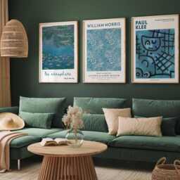 Blue Art Poster Set Of 3 - Monet Water Lilies, William Morris Floral Print, Paul Klee Abstract Wall Art, Modern & Vintage Prints, Gift - thumbnail 3